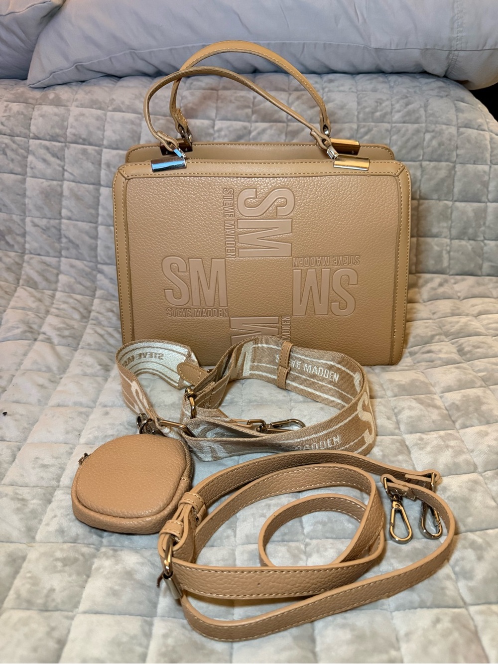 Steve Madden Beige Tan Logo Satchel with Removable Straps